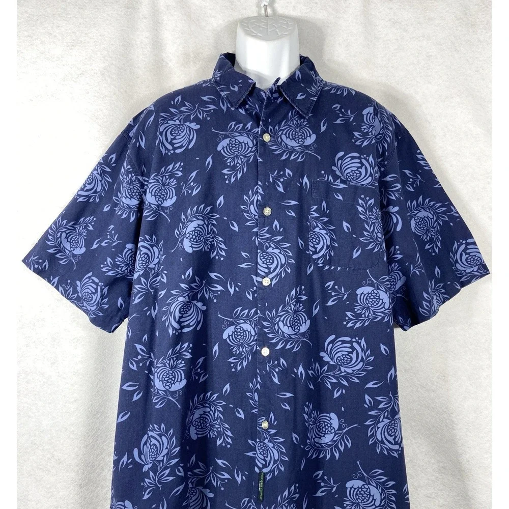 Polo Jeans Co Ralph Lauren Hawaiian Shirt Mens L Blue Pineapple Print Button Up